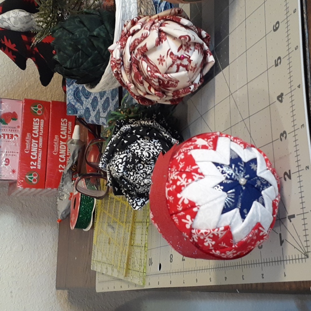 #10  Quilted White,Red, and Blue Christmas Ornament.  Handmade
